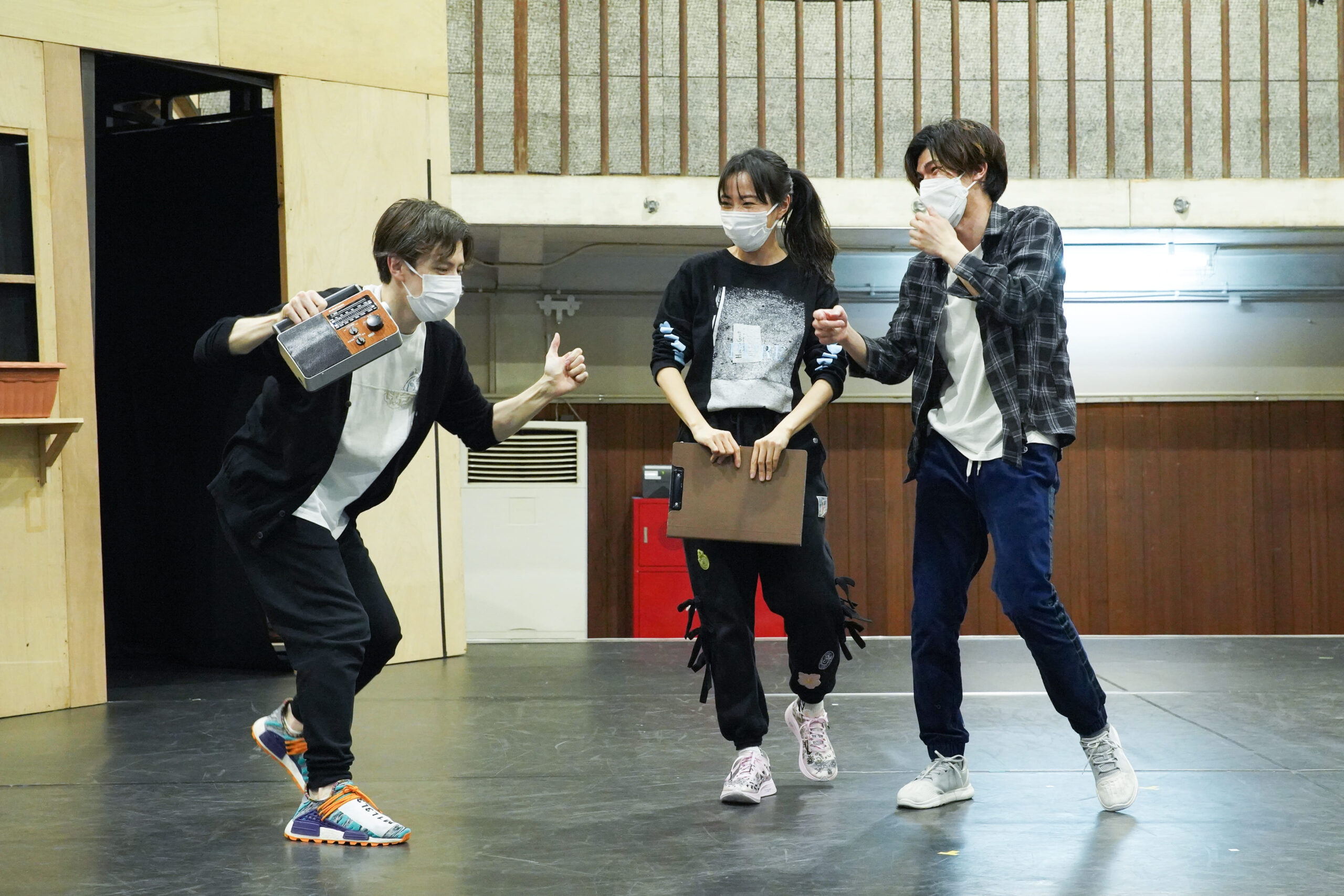 Eiji Wentz, Haruka Kinami and Hayato Kakizawa in the rehearsal of WE musical Blood Brothers